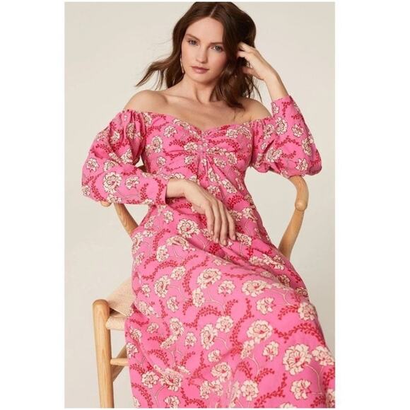 A.L.C. Calley Pink Printed Silk Linen Empire Quarter Sleeve Midi Dress Size 0 - Picture 1 of 10